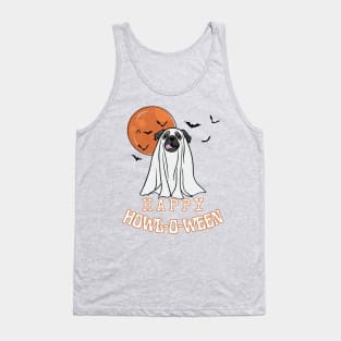 Happy Howl-O-Ween Ghost Dog Pug Pun Distressed Design Tank Top